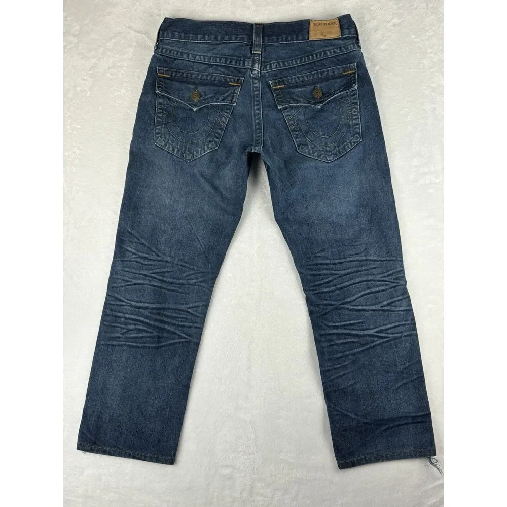 True Religion Jeans Men's Blue Geno Relaxed‎ Slim Jeans Split Hem Size 32